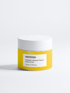 Icelandic Volcano Face & Body Scrub jar with volcanic sand texture, natural exfoliant for smooth skin.